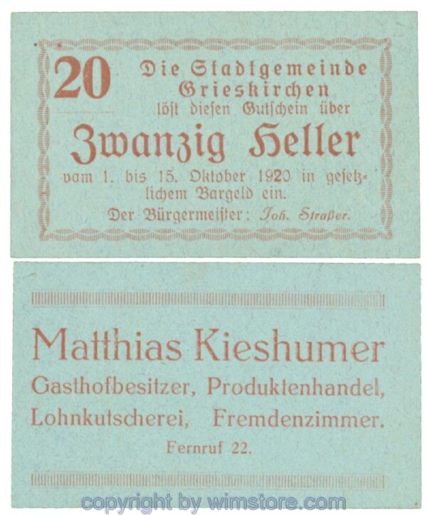 Grieskirchen, J00288II18, 20 Heller; 1