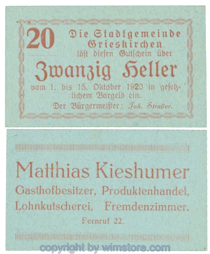 Grieskirchen, J00288II18, 20 Heller; 1