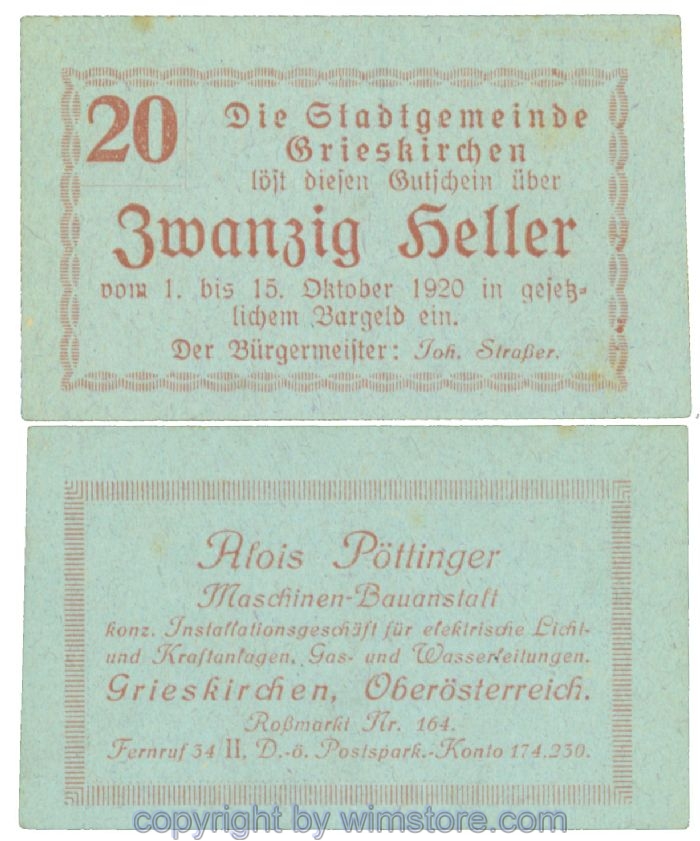 Grieskirchen, J00288II27, 20 Heller; 1-