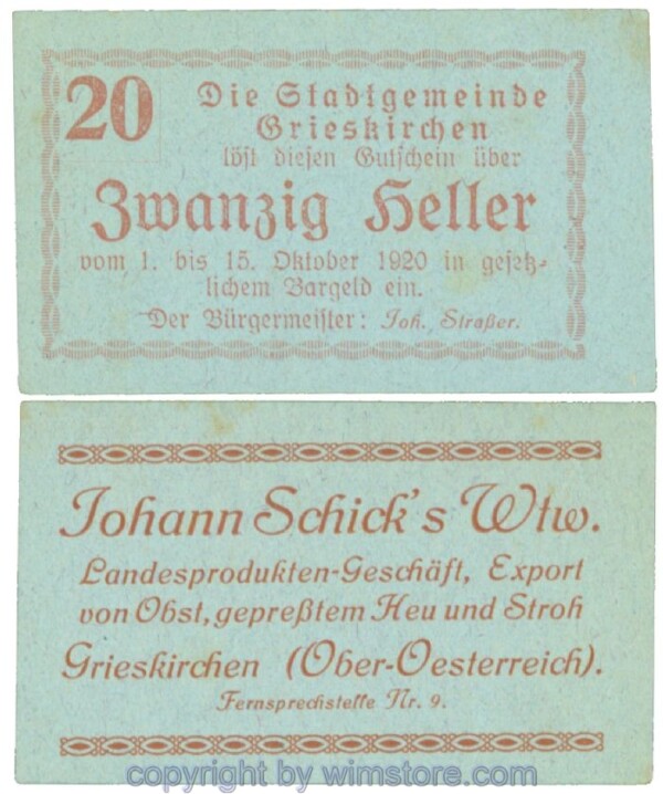 Grieskirchen, J00288II36, 20 Heller; 1-