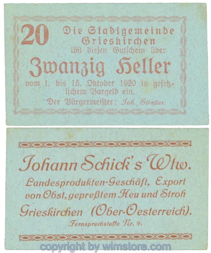 Grieskirchen, J00288II36, 20 Heller; 1-
