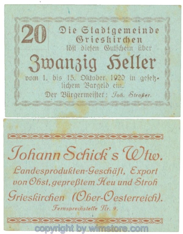 Grieskirchen, J00288II36, 20 Heller; 1-