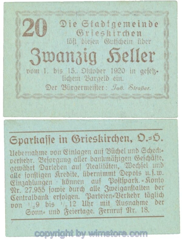 Grieskirchen, J00288II39, 20 Heller; 1-