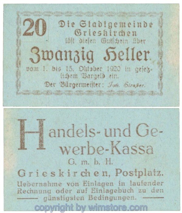 Grieskirchen, J00288II39a, 20 Heller; 1-