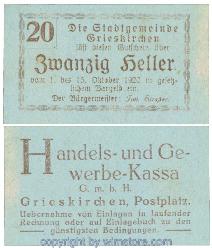 Grieskirchen, J00288II39a, 20 Heller; 1-