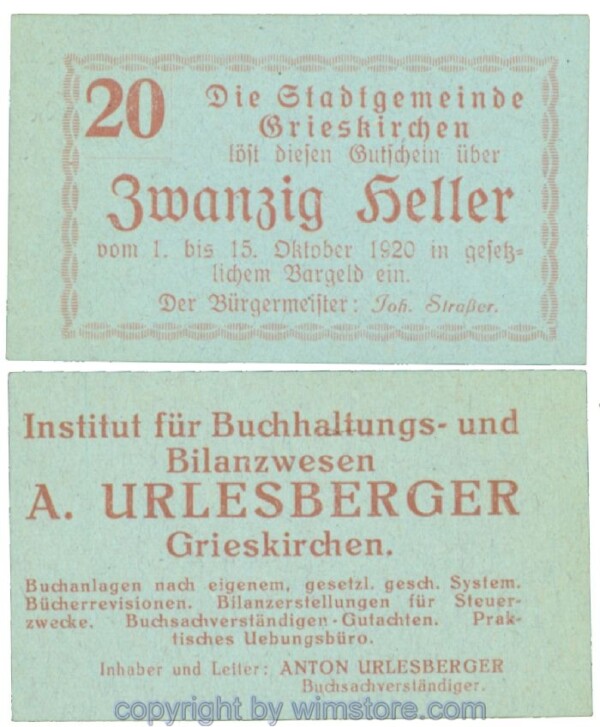 Grieskirchen, J00288II41, 20 Heller; 1