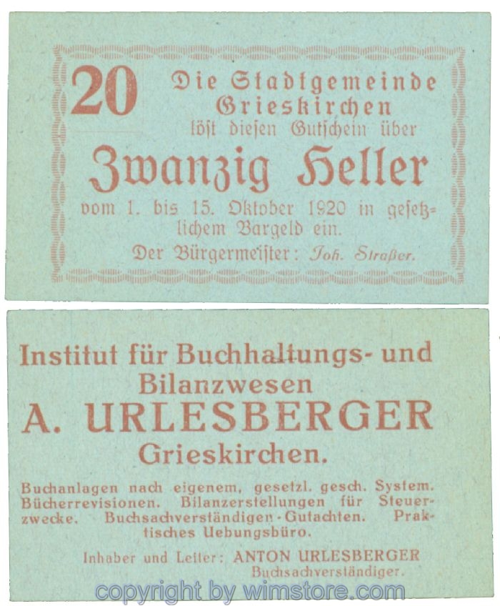 Grieskirchen, J00288II41, 20 Heller; 1