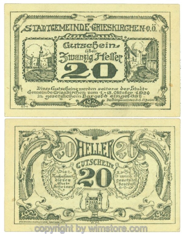 Grieskirchen, J00288IIa3, 20 Heller; 1-