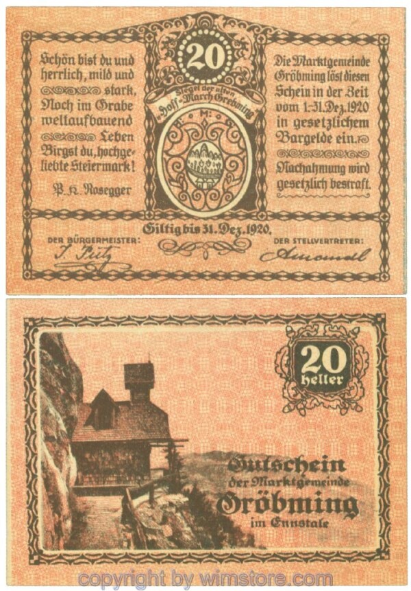 Gröbming, J00289a2, 20 Heller; 1