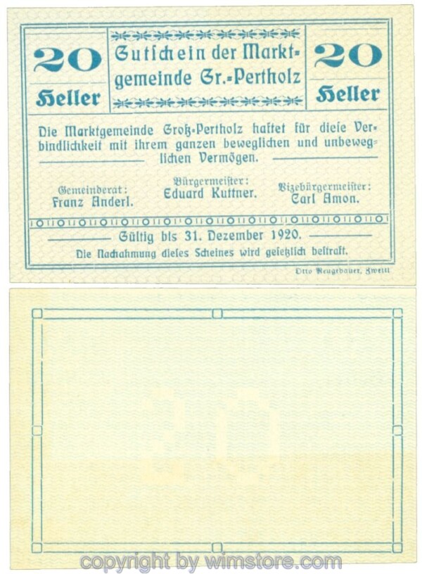 Gross-Pertholz, J00295Ia, 20 Heller; 1