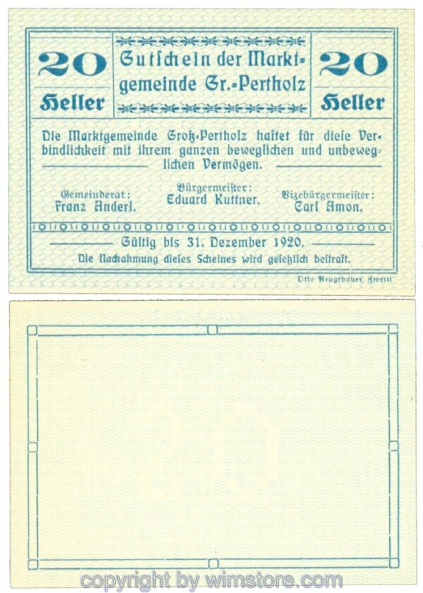 Gross-Pertholz, J00295Ia, 20 Heller; 1-