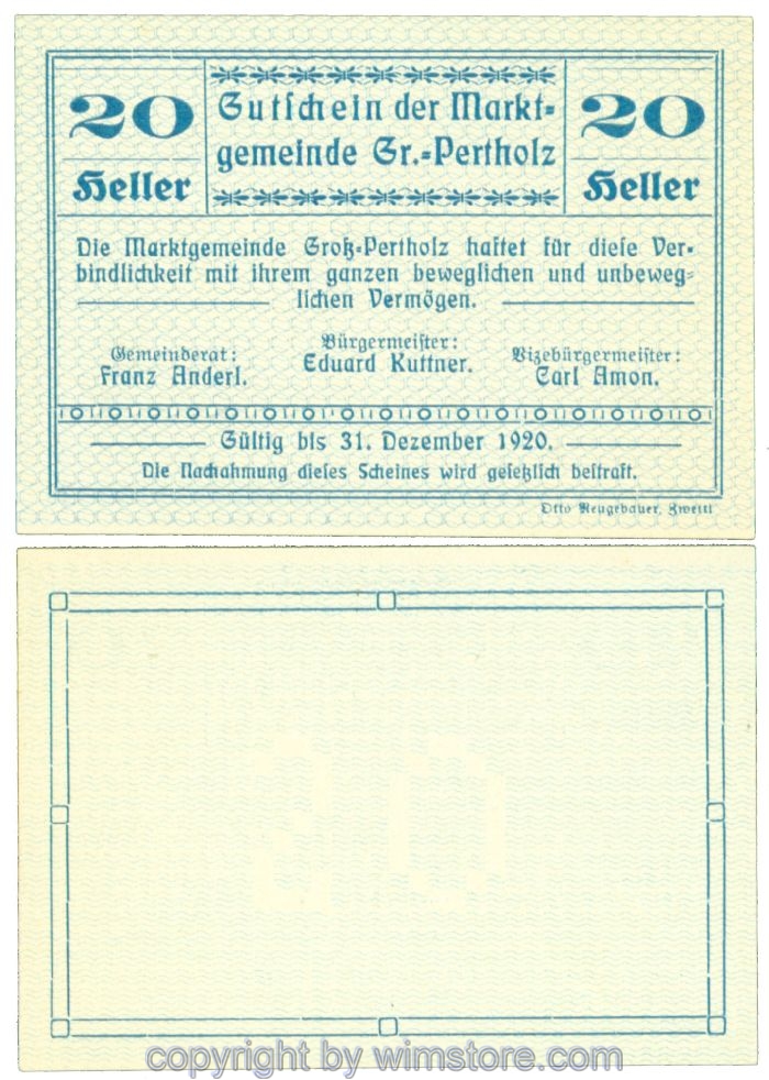 Gross-Pertholz, J00295Ia, 20 Heller; 1-
