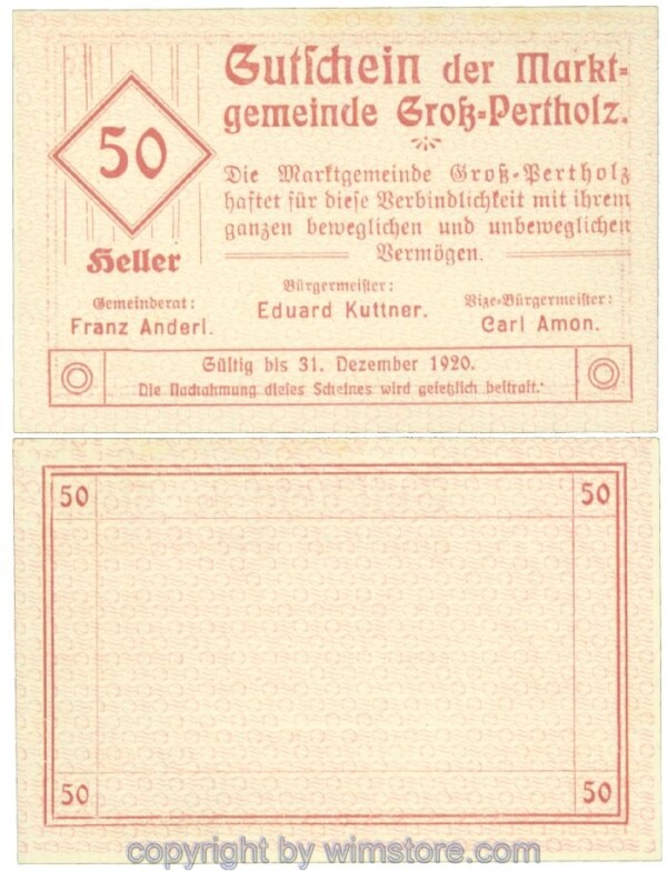 Gross-Pertholz, J00295IIcF, 50 Heller; 1-