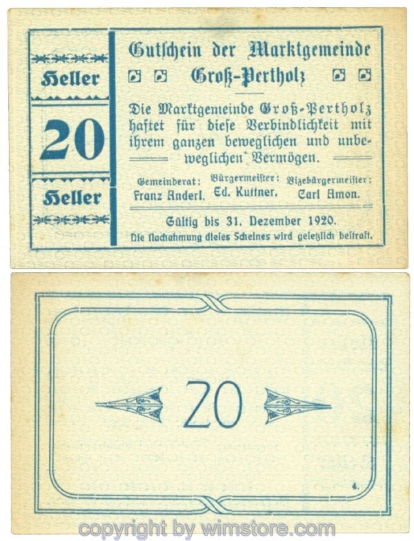 Gross-Pertholz, J00295IIIa, 20 Heller; 1-