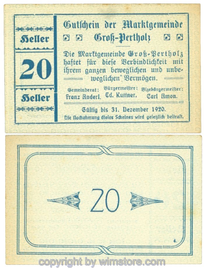 Gross-Pertholz, J00295IIIa, 20 Heller; 1-