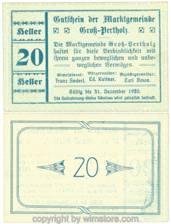 Gross-Pertholz, J00295IIIb, 20 Heller; 1-