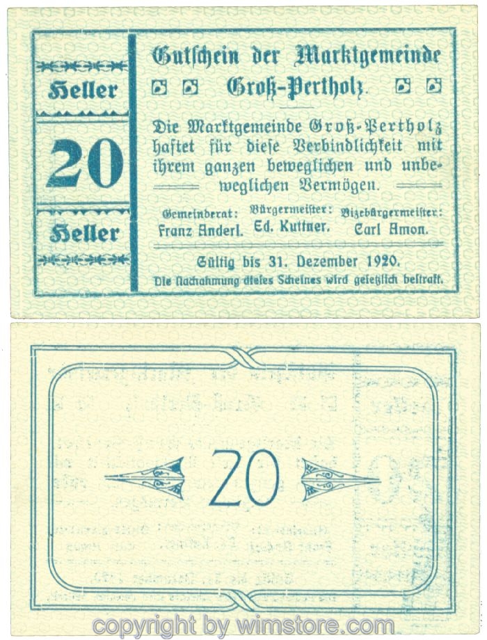 Gross-Pertholz, J00295IIIb, 20 Heller; 1-