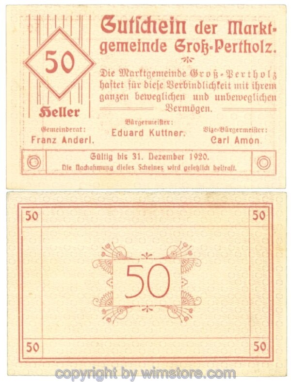 Gross-Pertholz, J00295IIIb, 50 Heller; 1-