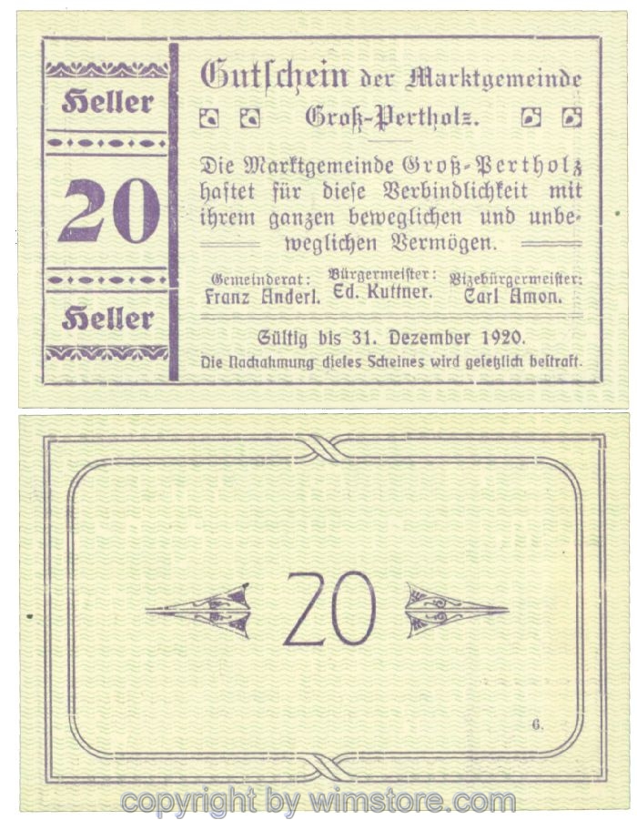 Gross-Pertholz, J00295IIId, 20 Heller; 1