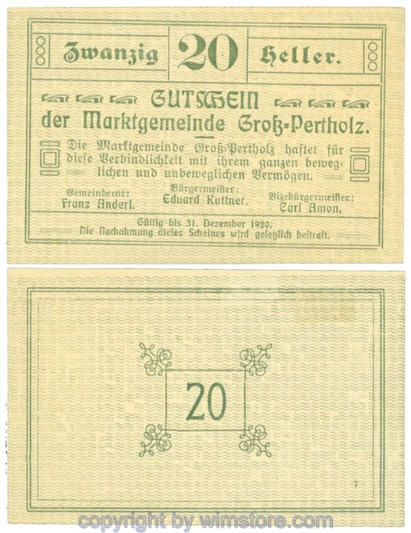 Gross-Pertholz, J00295IIIe, 20 Heller; 1