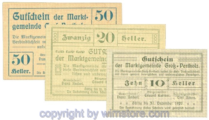Gross-Pertholz, J00295IIIe, Serie 10, 20, 50 Heller; 1