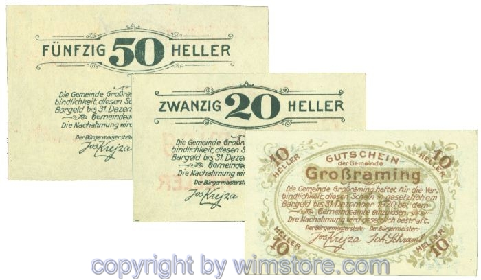 Gross-Raming, J00296I, Serie 10, 20, 50 Heller; 1