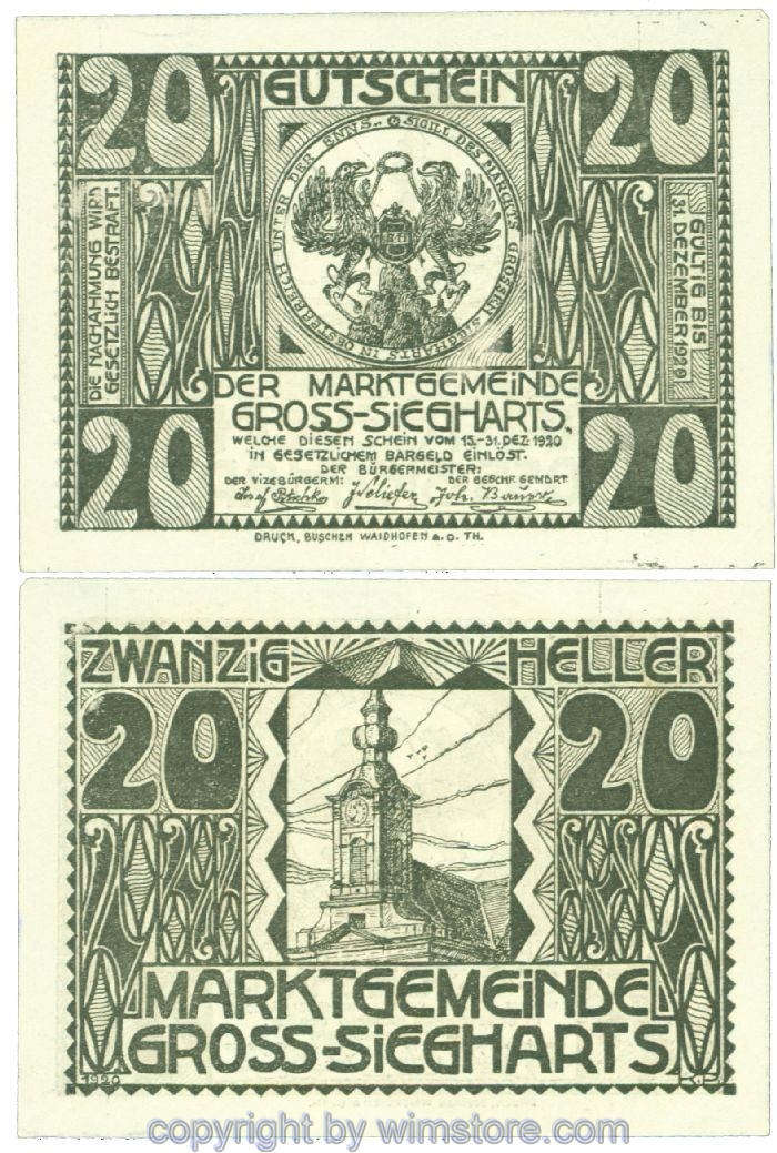 Gross-Siegharts, J00297d, 20 Heller; 1