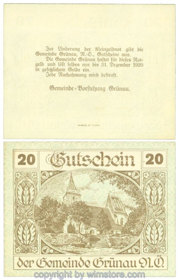 sn105604 Grünau, J00299, 20 Heller; 1
