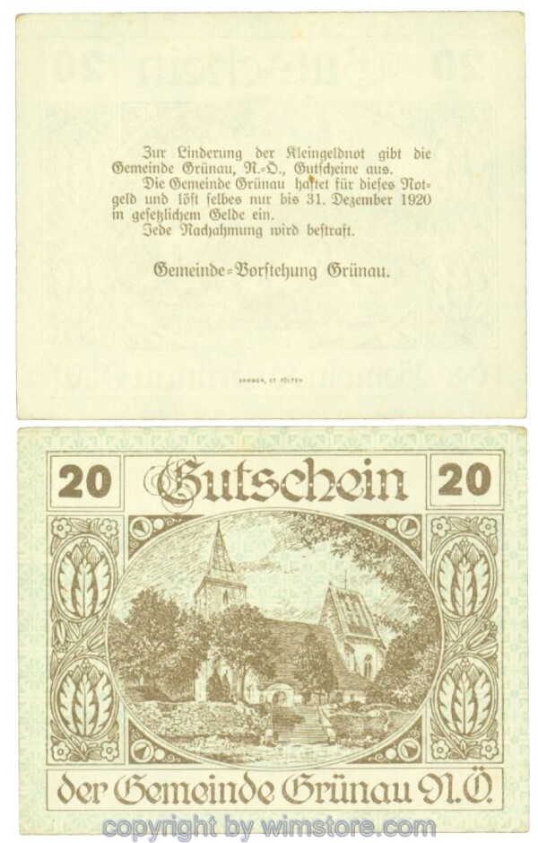 Grünau, J00299, 20 Heller; 1-