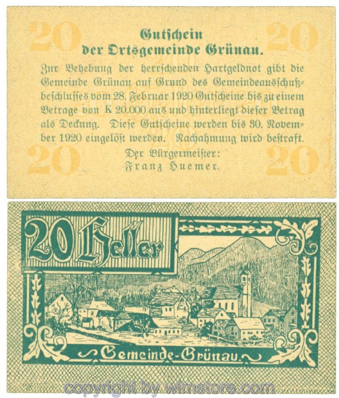 Grünau, J00300a, 20 Heller; 1