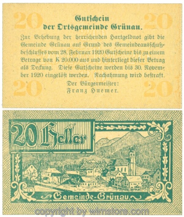 Grünau, J00300a, 20 Heller; 1-
