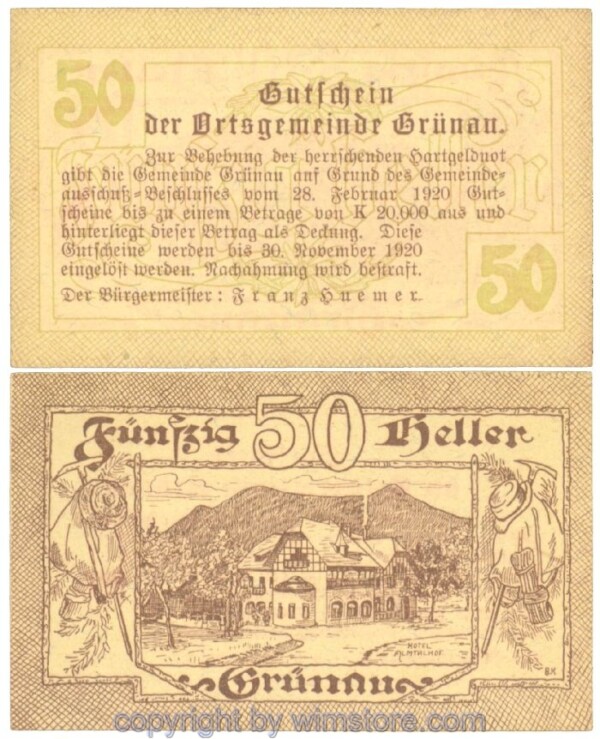 sn105618 Grünau, J00300a, 50 Heller; 1
