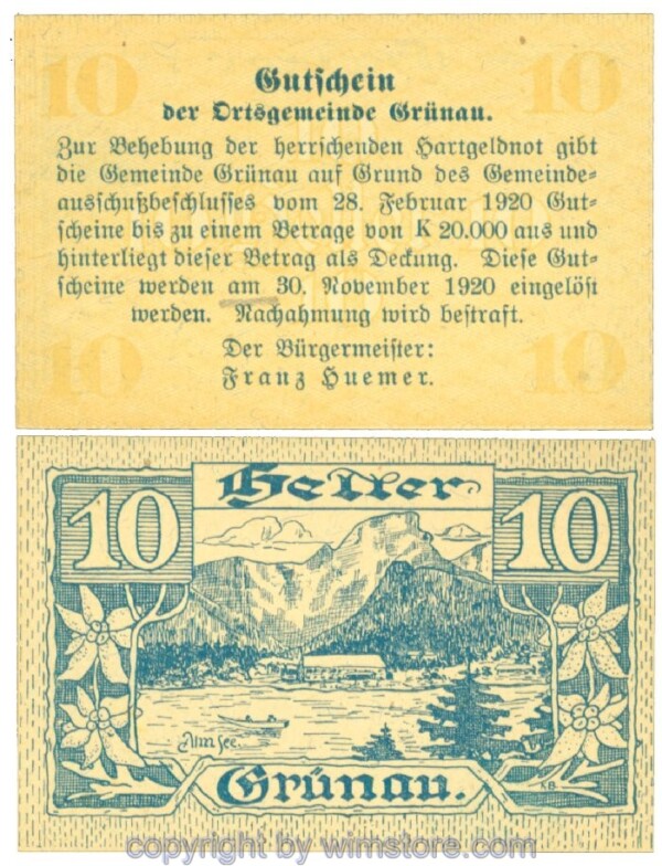 Grünau, J00300aF, 10 Heller; 1