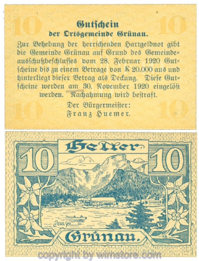 Grünau, J00300aF, 10 Heller; 1
