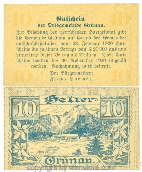 Grünau, J00300aF, 10 Heller; 1