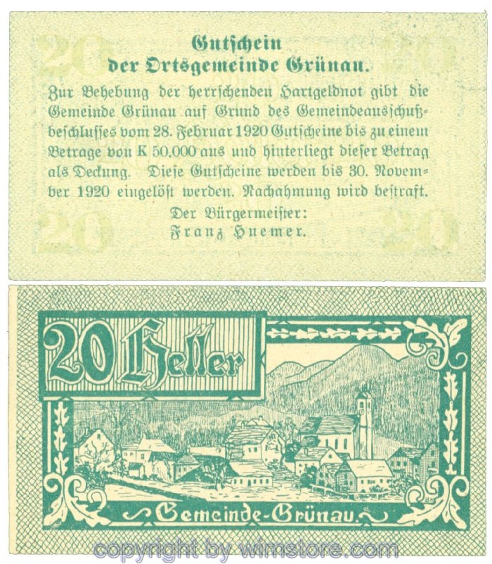 Grünau, J00300b, 20 Heller; 1