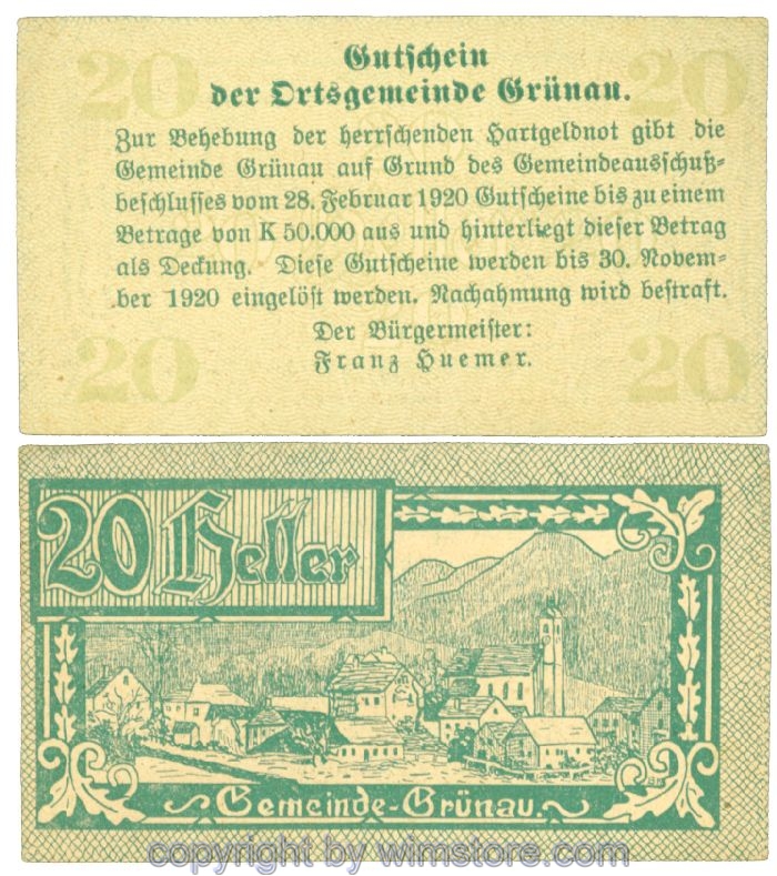 Grünau, J00300b, 20 Heller; 1-