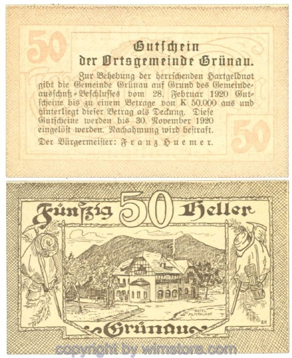 sn105627 Grünau, J00300b, 50 Heller; 1-