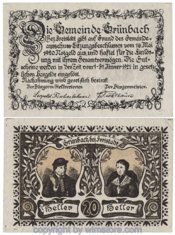 Grünbach b. Freistadt, J00302, 20 Heller; 1-