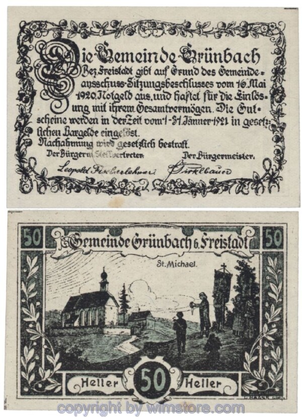 Grünbach b. Freistadt, J00302, 50 Heller; 1