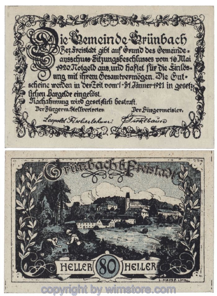 Grünbach b. Freistadt, J00302, 80 Heller; 1
