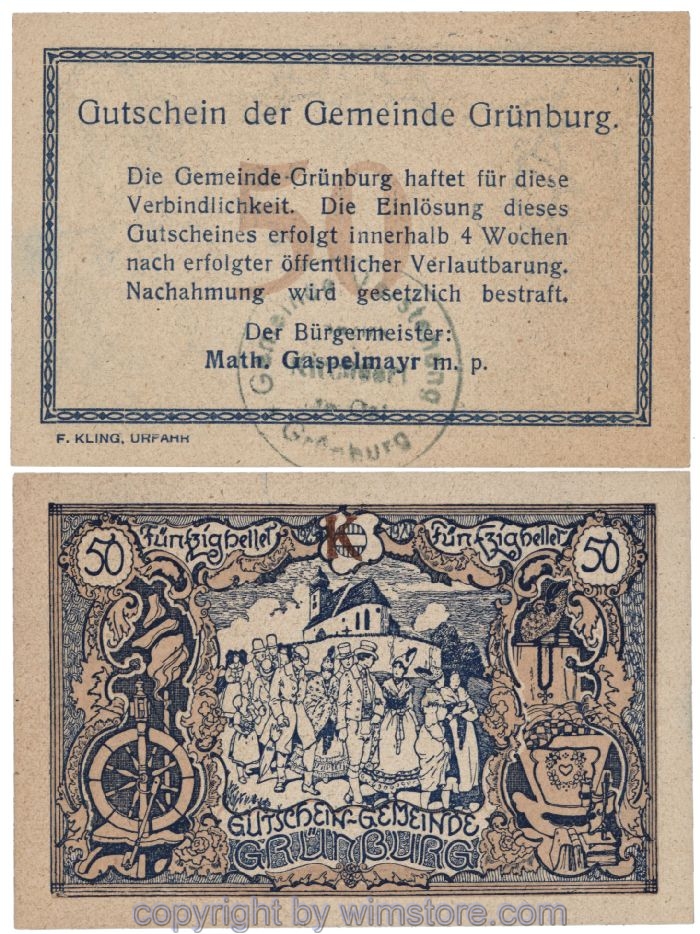 Grünburg, J00303SIIk, 50 Heller, Buchstabe K; 1