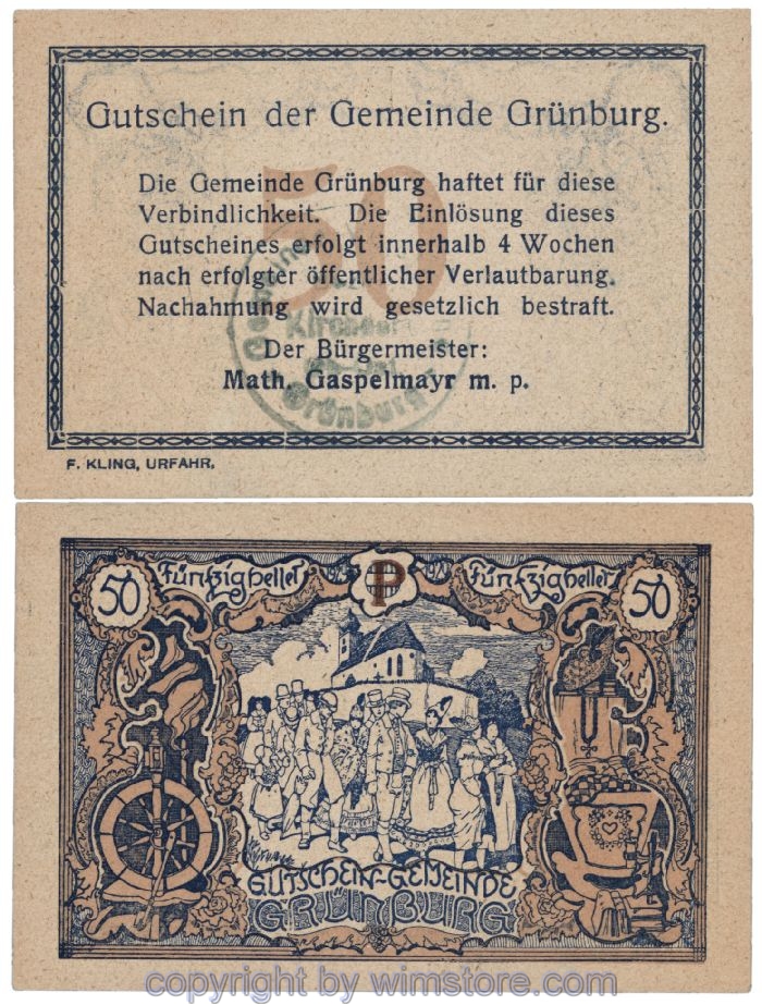 Grünburg, J00303SIIk, 50 Heller, Buchstabe P; 1