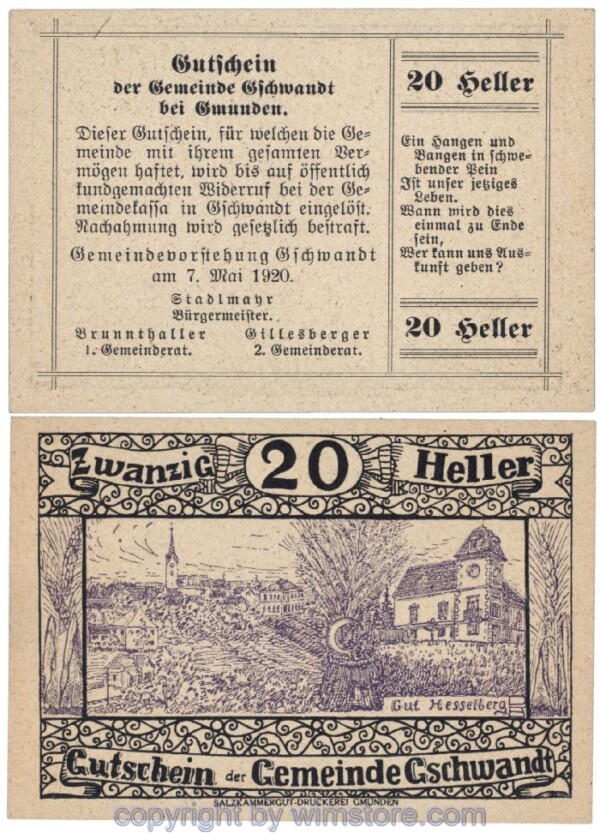 Gschwandt, J00305a, 20 Heller; 1-