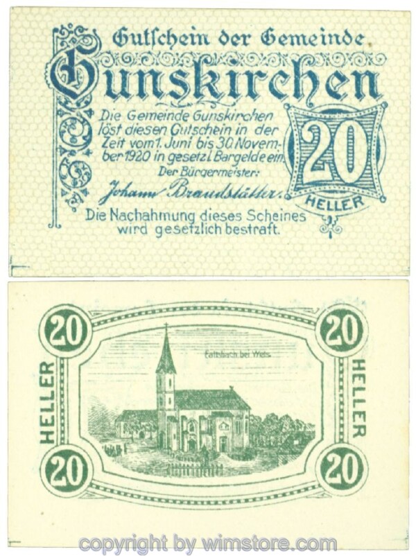 Gunskirchen, J00309Ia, 20 Heller; 1