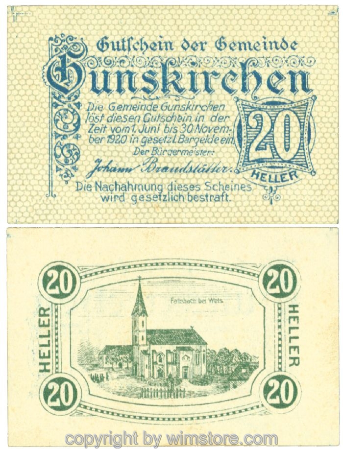 Gunskirchen, J00309Ia, 20 Heller; 1-
