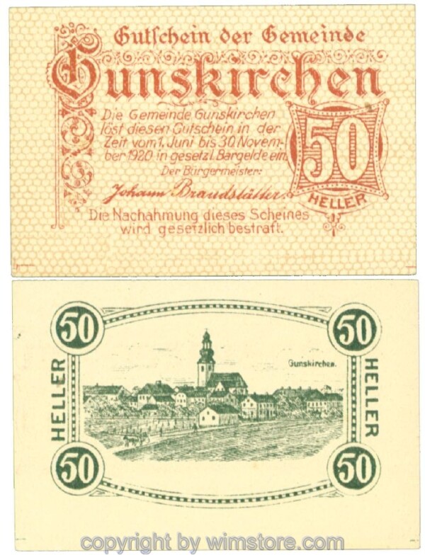 Gunskirchen, J00309Ia1, 50 Heller; 1