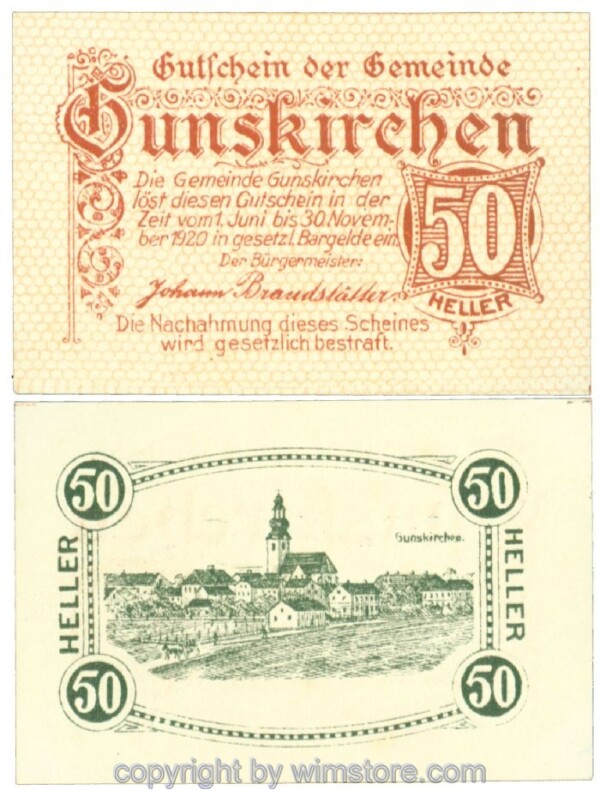 Gunskirchen, J00309Ia2, 50 Heller; 1-