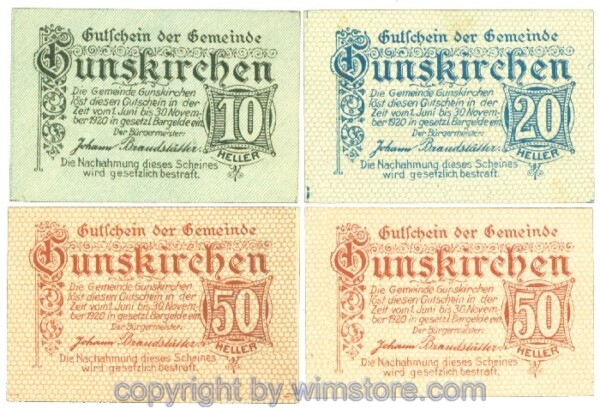 Gunskirchen, J00309Ia, Serie 10, 20, 50, 50 Heller; 1
