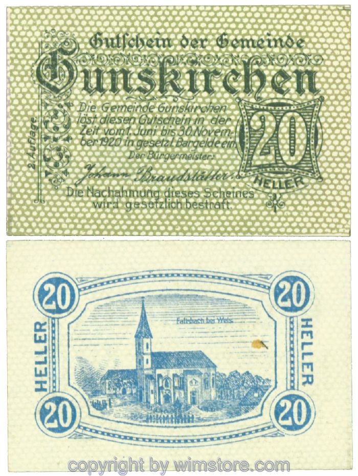 Gunskirchen, J00309Ib, 20 Heller; 1-
